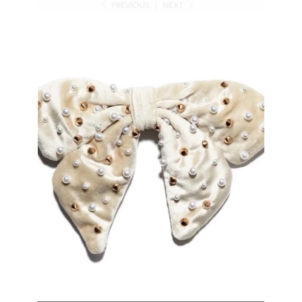 Lele Sadoughi Cream Embellished Pearl and Stud Oversized Bow Hair Barrette Clip